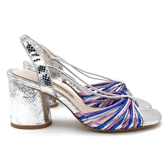 Zara Silver Metallic Block Heel Strappy Sandal Colorful Disco Shoes Size 38 7.5 - Picture 7 of 16